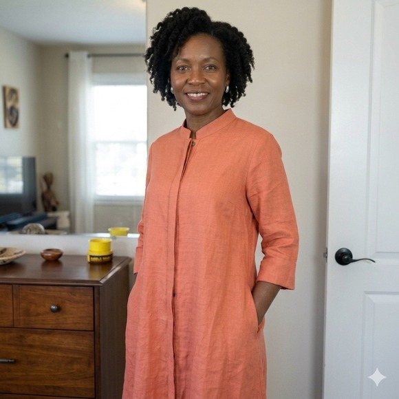 Zuri Dresses & Skirts - Zuri Kenya Linen Cotton Mandarin Collar Button Down Dress Coral Orange Size M